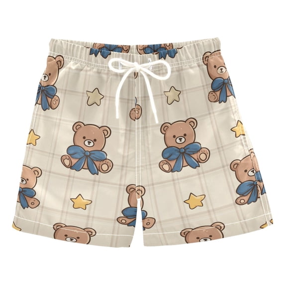 Bear with Blue Bows Stars Cartoon Swim Trunks Board Shorts Beach Pants Bathing Bottoms 5T