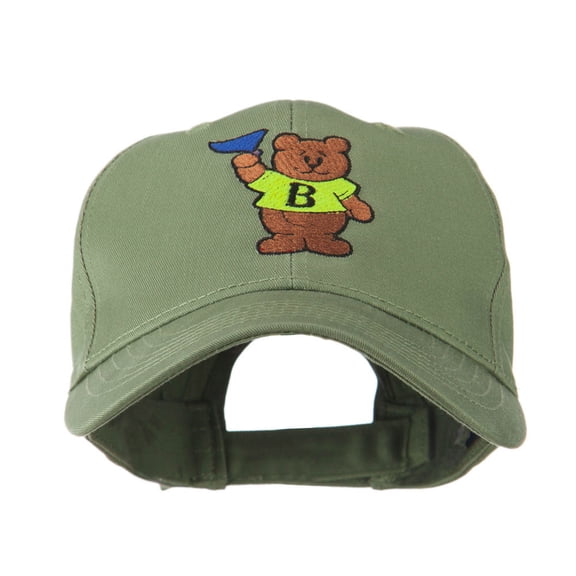 Bear with Blue Flag Mascot Embroidery Cap - Olive OSFM