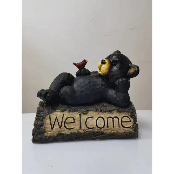Hi-Line Gift Ltd 75619-R Bear with Cardinal Garden Welcome Sign