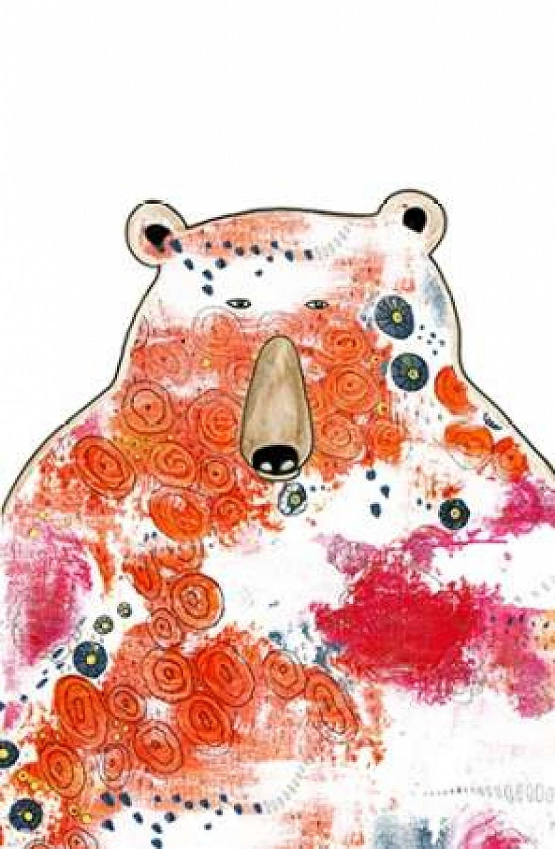 Bear with Orange Flowers Canvas Art - Sarah Ogren (12 x 18)