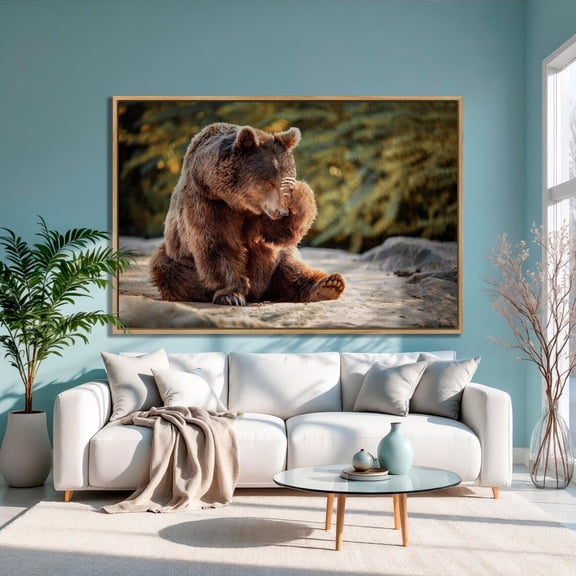 Bear with Paw on Head Art Print Wildlife Wall Decor Poster Decor For Living Room Bedroom, Unframed Poster Size 24x36