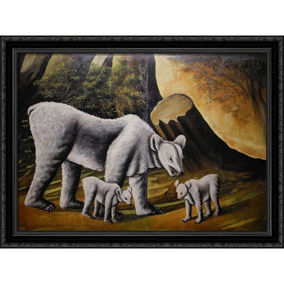 Bear with her cubs 38x28 Large Black Ornate Wood Framed Canvas Art by Niko Pirosmani