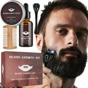 BearCris Beard Growth Kit, Derma Roller, Beard Oil, Balm, Comb - 5 Piece