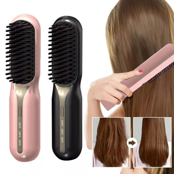 BearCris Professional Heated Hair Straightening Brush, Wireless, Portable, 3-speed Adjustable,Pink and Black