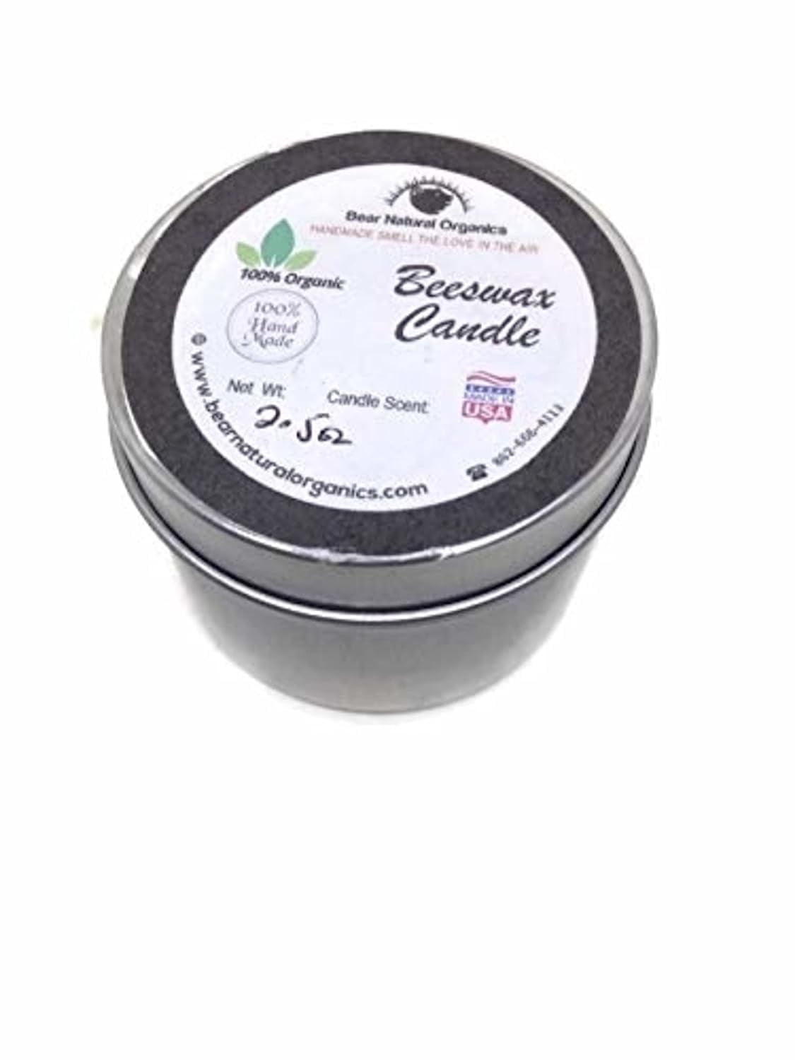 BearNaturalOrganics Handmade 100% Raw Pure Natural Eco friendly Organic Beeswax Tin Candle 2.5 oz Travel size Emergency candle