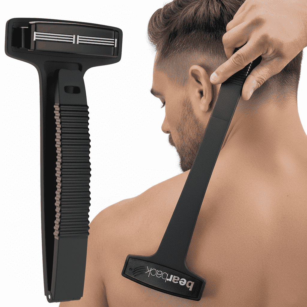 Bearback Back Shaver for Men, Folding Handle Back Razor with Replaceable Blades, Wet or Dry Body Hair Shaver