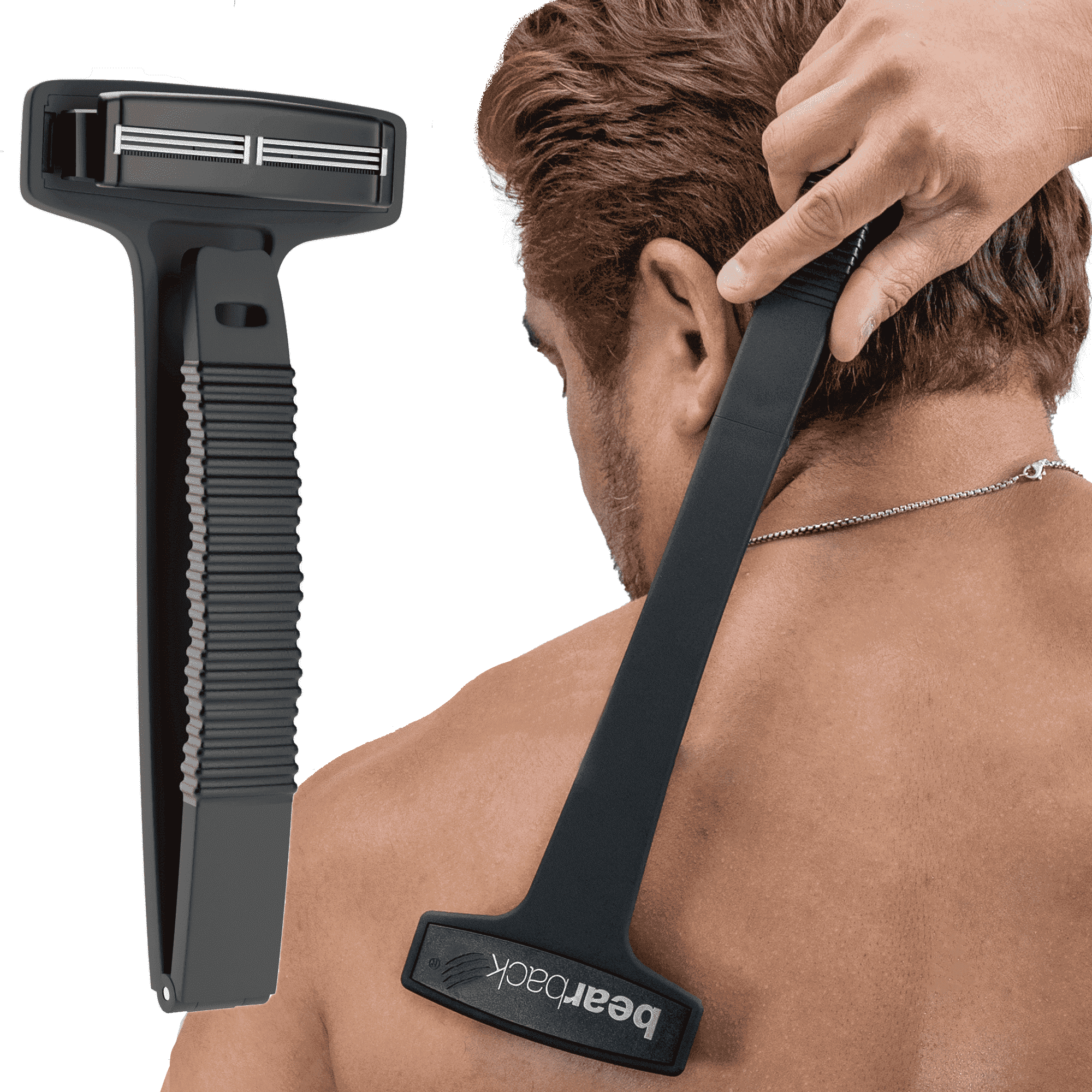 Bearback Back Shaver for Men, Folding Handle Back Razor with Replaceable Blades, Wet or Dry Body Hair Shaver
