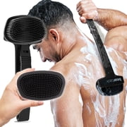Bearback Back Scrubber for Shower, Stiff Silicone Bristles, Folding 17 Inch Handle, Exfoliating Body Brush for Men and Women