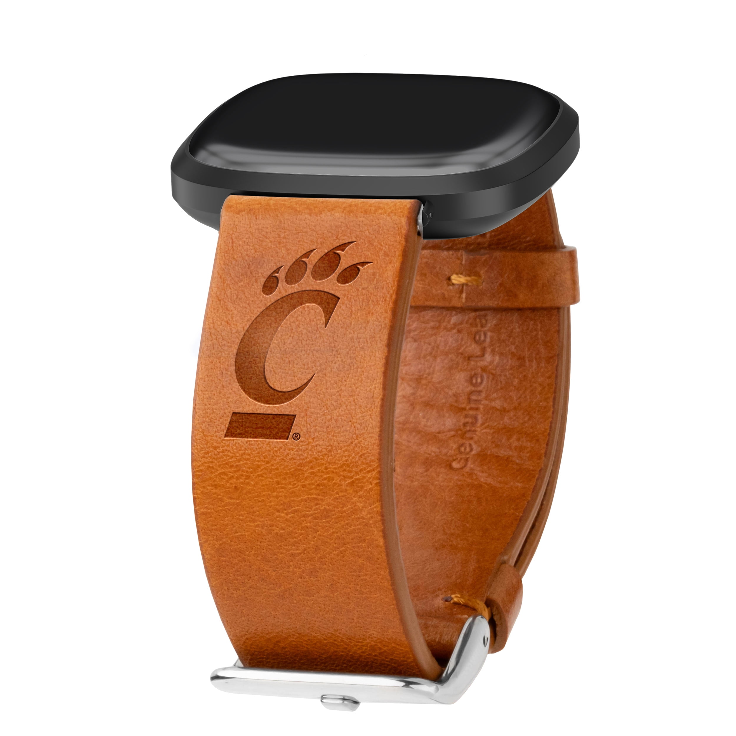Bearcats Premium Leather Unisex Watch Band for FitBit Versa 3 and Sense (Long Tan) by Affinity Bands