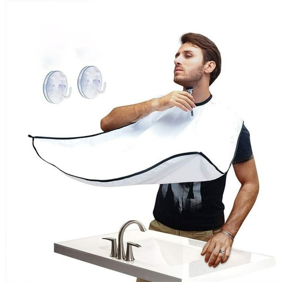 Beard Apron Bib Beard Trimming Apron Free Shaving Bib Hair Clippings Catcher Beard Grooming Cape Apron Non-Stick Hair Beard Apron for Men Beard & Mustache Care, Perfect Gift For Men -White