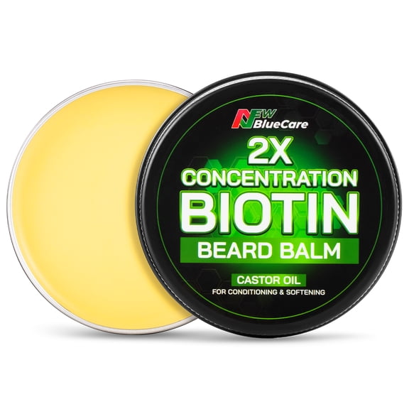 Beard Balm-2X Concentration Biotin -Styles, Growth, Strengthens & Softens Beards and Mustaches - Natural Beard Conditioner Wax with Organic Shea Butter, Argan & Jojoba Oils