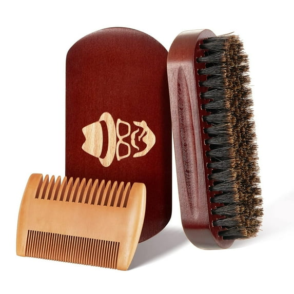 Beard Brush,100% Boar Bristle Natural Black Walnut Wood Beard Comb Hair Mustache Shaving Brush Facial Hair Brush
