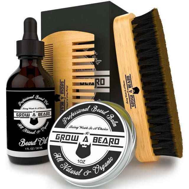 Beard Brush, Oil, Balm, & Comb Grooming Kit for Men's Care, Travel ...