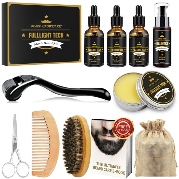 Beard Care Kit - Gift Set for Men - Contains Beard Wash/Shampoo,3 Packs Beard Growth Oil,Beard Balm Leave-in Conditioner,Beard Comb Brush Scissor 100% Pure & Organic Beard Growth Kit