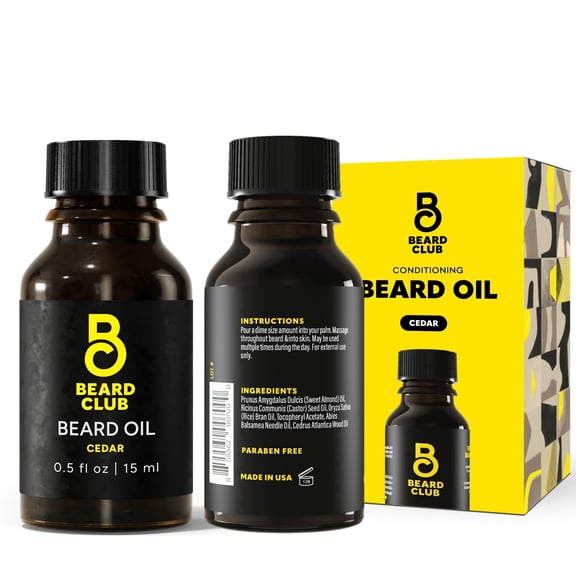The Beard Club Cedar Beard Oil for Men with Castor and Almond Oils, Beard & Mustache Conditioner for Strengthens Hair Follicles