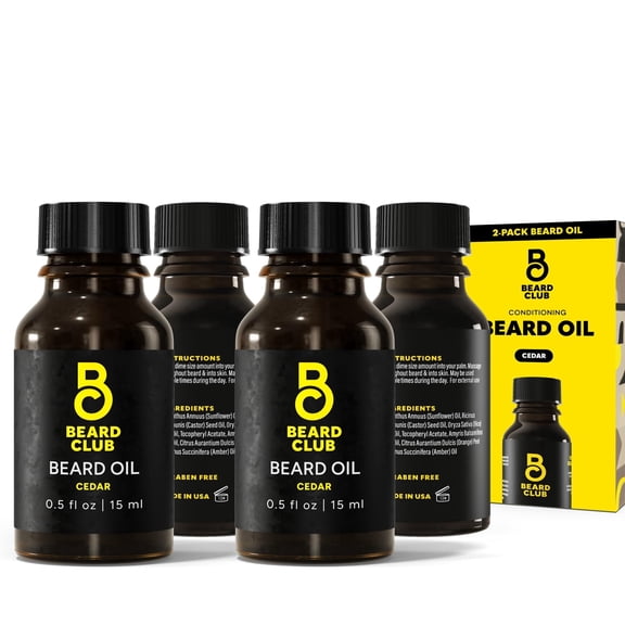 The Beard Club Cedar Beard Oil for Men with Castor and Almond Oils, Beard Conditioner, 2 Pack