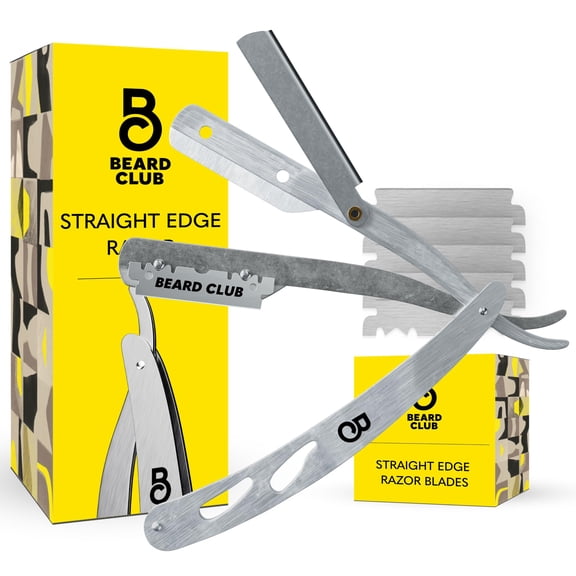 The Beard Club Straight Edge Razor Kit for Men with Single Derby Blade and 5 Replaceable Stainless Steel Blades, Barber Shaving Razor