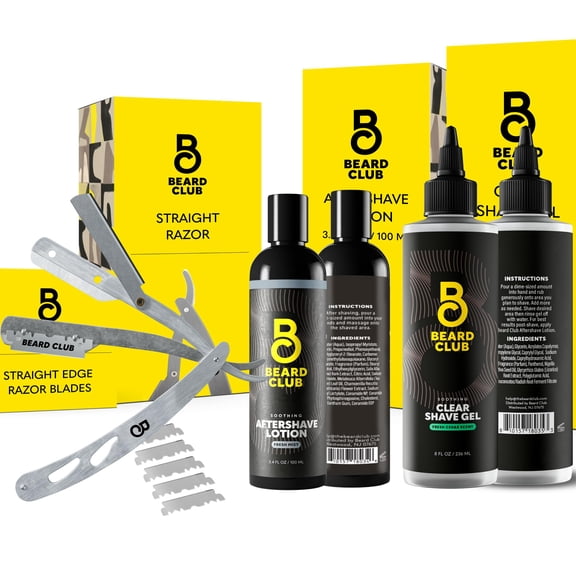 Beard Club Straight Razor for Men, Shaving Gel & Aftershave for Men  Hydrating Mens Shave Cream, Soothing After Shave Lotion & Navajas Para Barbero - Barber Straight Edge Razor Kit - Gift Kit
