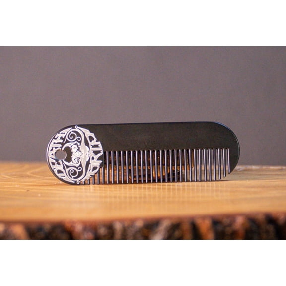 Beard Comb Fine Tooth Mustache Pocket Stainless Steel Metal Powder Coated Black Keychain Comb for Men - 3.25 x 1 inches by Death Grip
