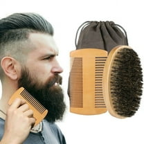 Beard Comb and Brush Kit for Men, Boar Bristle Brush and Mustache Comb with Bag, Beard Grooming Kit