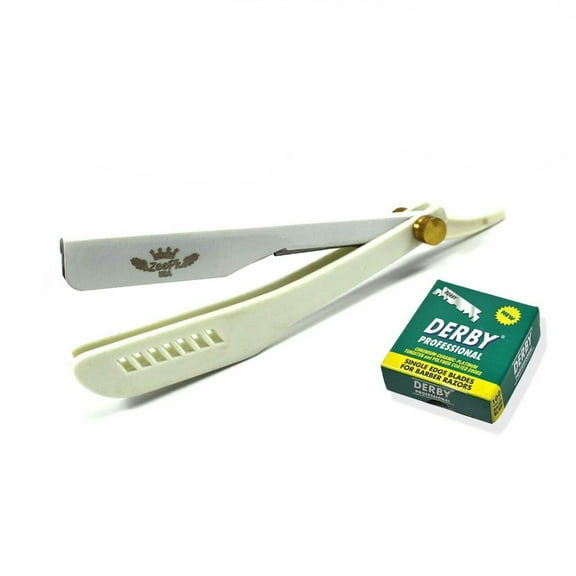 Beard Cut Throat Straight Barber Shaving Razor Rasoir + 100 Derby Blades White
