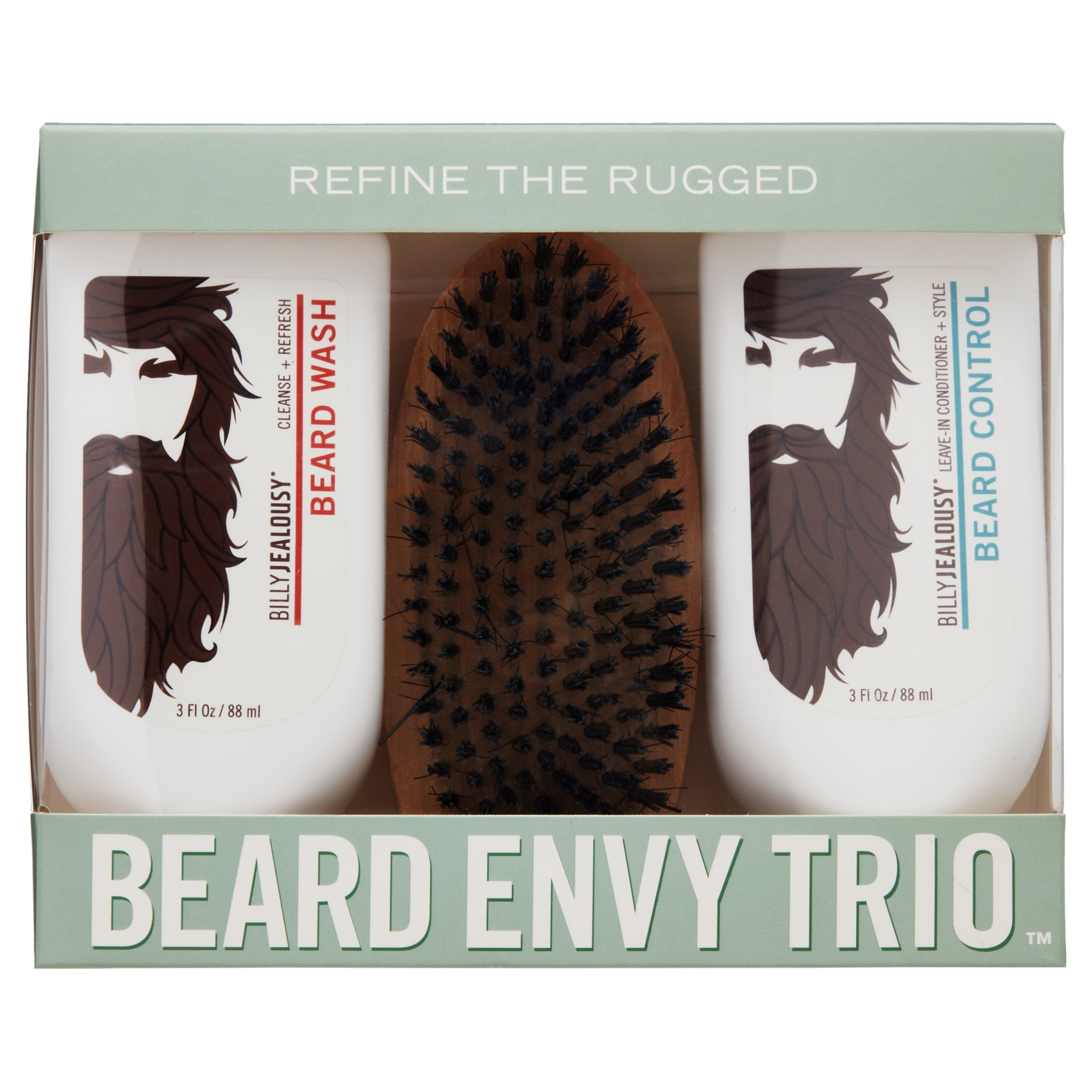 Beard Envy Kit by Billy Jealousy for Men - 3 Pc Kit 3oz Beard Wash, 3oz Beard Control, Brush ...