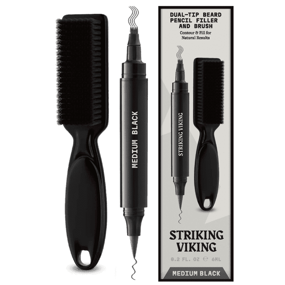 Striking Viking Beard Filler Pen Kit Medium Black Dual Tip Beard Makeup with Brush Set