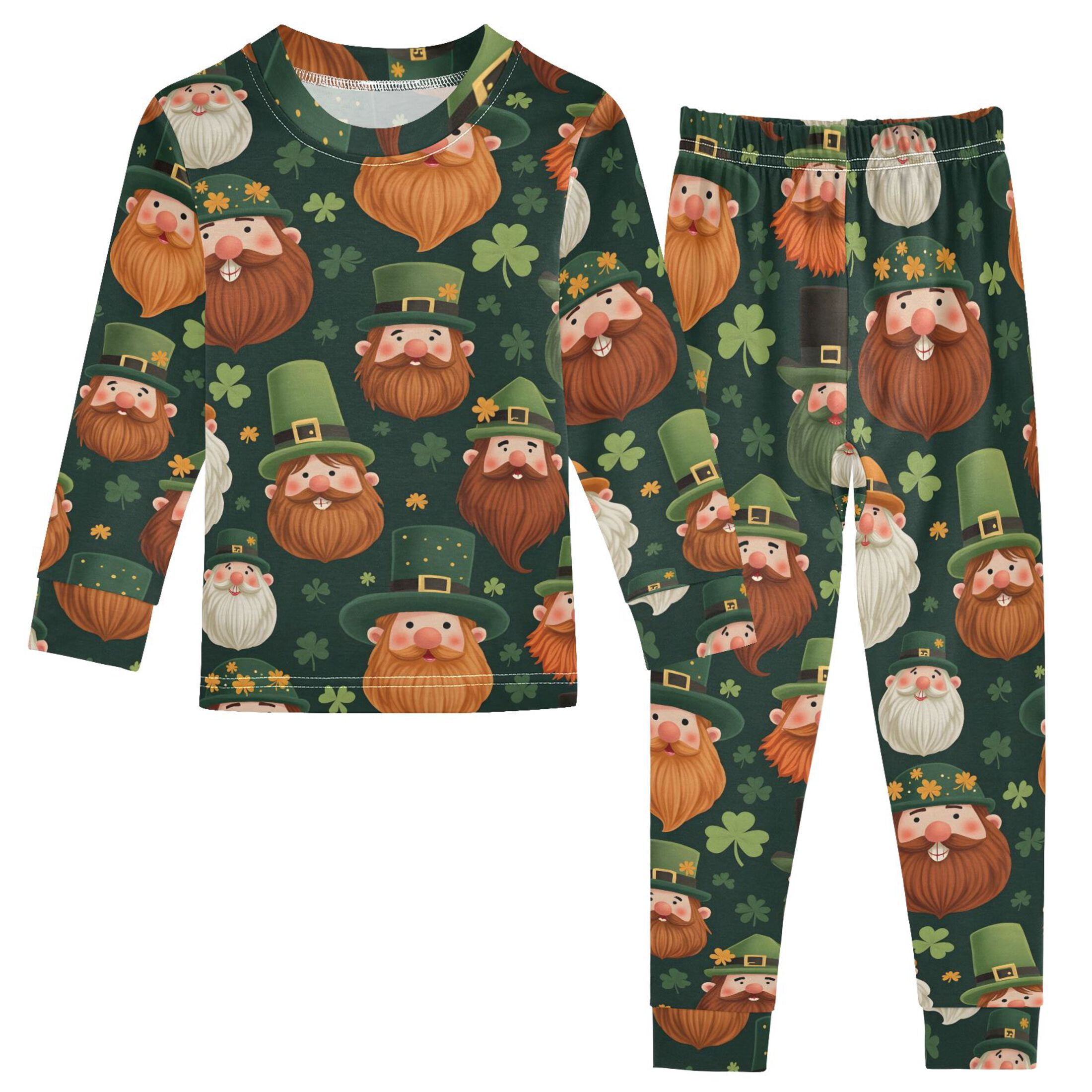 Beard Green Elf Pattern Cotton Pajamas 2 Piece Set Sleepwear Soft and Comfortable Homewear Nightwear