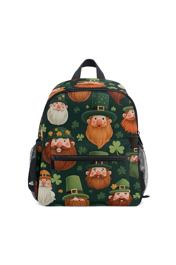 Beard Green Elf Pattern Mini Backpack Cute Small Backpack with Chest Strap and Whistle Ages 3-8
