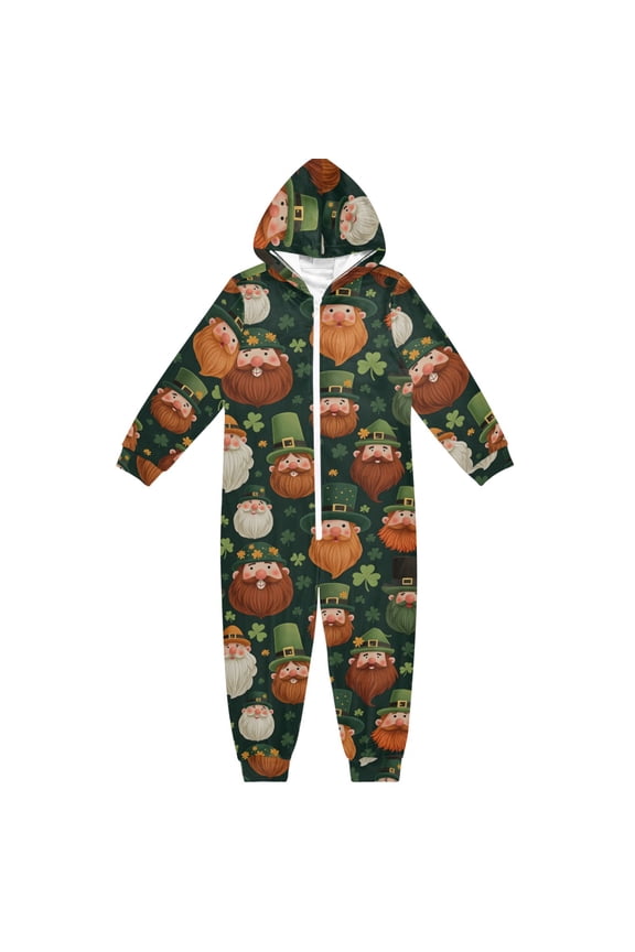 Beard Green Elf Pattern One Piece Pajamas Soft Jumpsuit Cozy Sleep and Play Romper Zipper and Pockets 4T