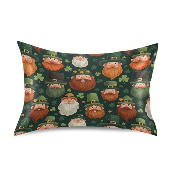 Beard Green Elf Pattern Pillowcase King Size 40''x20'' Satin Double-Sided Print Soft Wrinkle Resistant