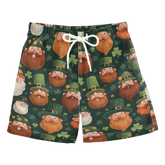 Beard Green Elf Pattern Swim Trunks Quick Dry Beach Pool Board Shorts Lightweight Stylish Print Sizes 2T to XL