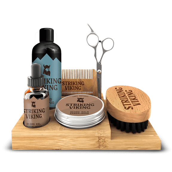 Striking Viking Beard Grooming Kit with Wooden Caddy for Men 7 Piece Set