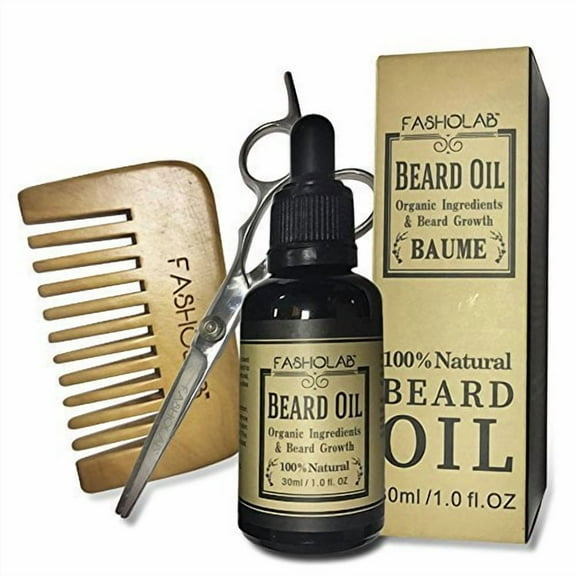 Beard Grooming Kit for Men - Organic Beard Growth - Professional Barber Beard Trimming Set - Beard Brush Beard Oil Wooden Comb Sharp Stainless Steel Scissors - Scented Beard Gift for Him