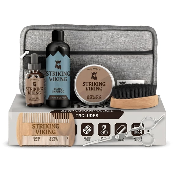 Striking Viking Beard Grooming Collection 8 Piece Beard Care Shampoo Oil Balm Brush Comb