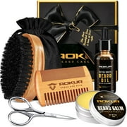 Beard Grooming Kit for Men with Brush, Comb, Oil, Balm & Scissors   Gift Box for Dad or Boyfriend