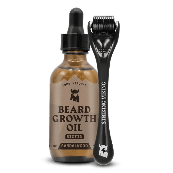 Beard Growth Kit - Beard Roller for Hair Growth for Men with Beard Growth Oil - Striking Viking