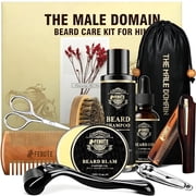 Beard Growth Kit for Men with Biotin - Grooming Balm, Oil, Shampoo & Tools - Includes Natural Shea & Cocoa Butters - Gift Set for Dad, Fathers Day, Christmas