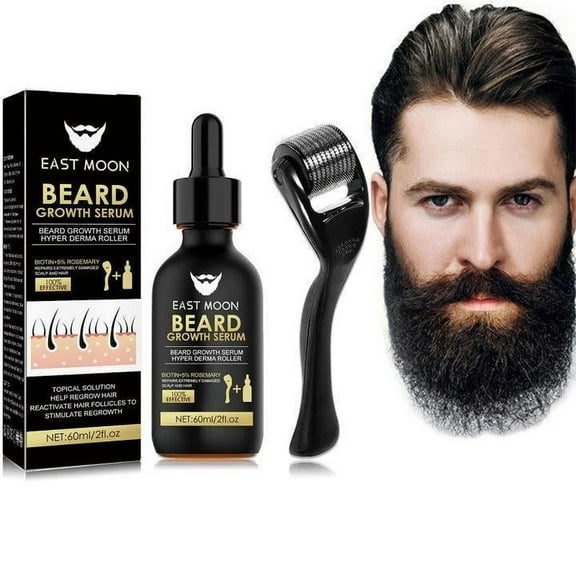 Beard Growth Kit - Serum & Roller Duo for Thicker Facial Hair - Natural Nutrient Oil + 540 Needle Roller - Daily Grooming Essentials for Men