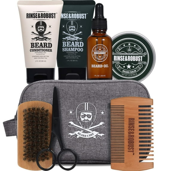 Beard Growth Kit for Men Beard Care Set 8pcs with Traveling Bag Valentines Day Beard Grooming Wash & Beard Conditioner Kit