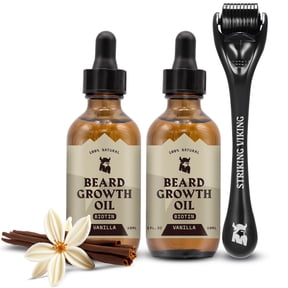 Striking Viking Beard Growth Oil 2 Pack Vanilla with Derma Roller Beard Care Set for Men