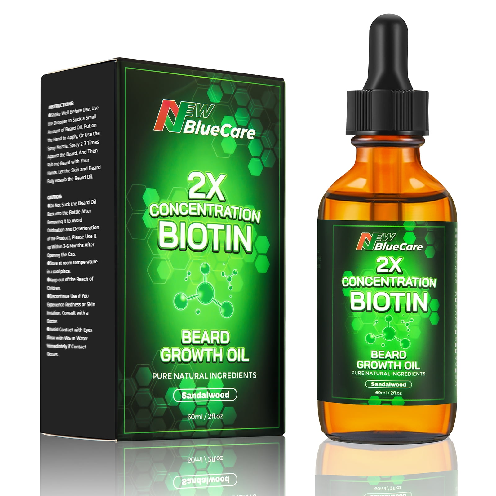 Beard Growth Oil - Conditioner with 2X Concentration Biotin for Men's Mustaches Growth/Softens/Moisturizes/Strengthens Natural Argan,Jojoba Oil,2 Fl.Oz/Sandalwood