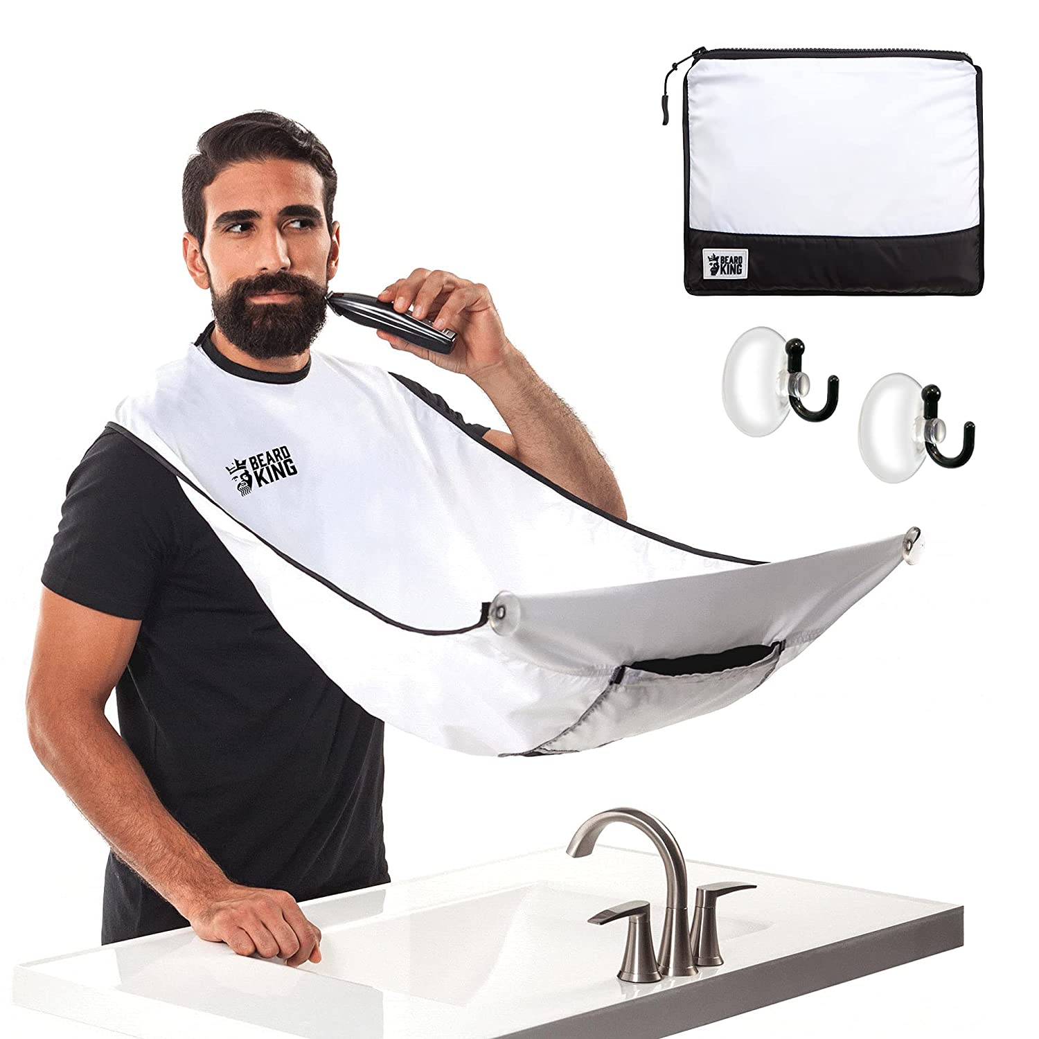Beard King, The Official Beard Bib, Hair Clippings Catcher & Grooming Cape Apron, White - image 1 of 9