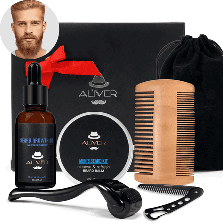 Beard Kit for Men Care w/Beard Oil, Beard Soap, Double-Tooth Beard Comb, Razor-Style Beard Comb, Microneedle Roller, for Men Him Dad Husband Boyfriend Christmas Gifts Mens Stocking Stuffers