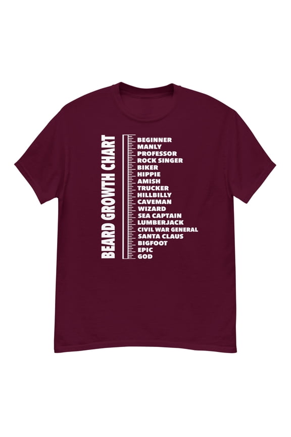 Beard Length Ruler T-shirt Growth Chart Joke Gift Men's Funny Mens classic tee (Maroon, S)