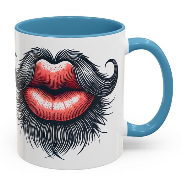 Beard Lips Mug, Mustache Coffee Cup, Quirky Hipster Gift, Vintage H1andDrawn Art, Playful Facial Hair Lover Design,Unique BarberS1Hop DE1cor