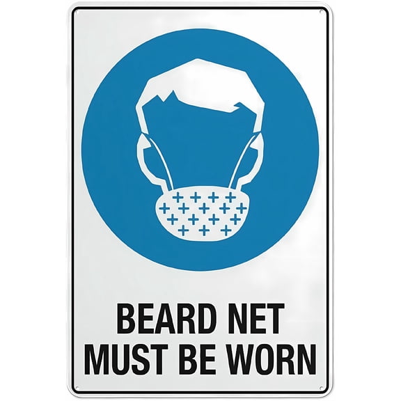 Beard Net Must Be Worn 8"x12" Tin Warning Metal Sign, Vintage Wall Decor, Home Farm Bar Coffee Shop Club Decoration, Food Safety Sign