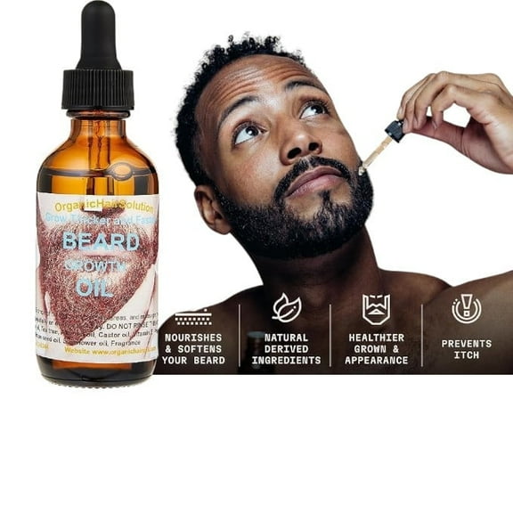 Organic Beard Oil, Natural Growth & Softening, Strengthens Hair & Scalp, Moisturizes for Fuller Beard, 2 oz