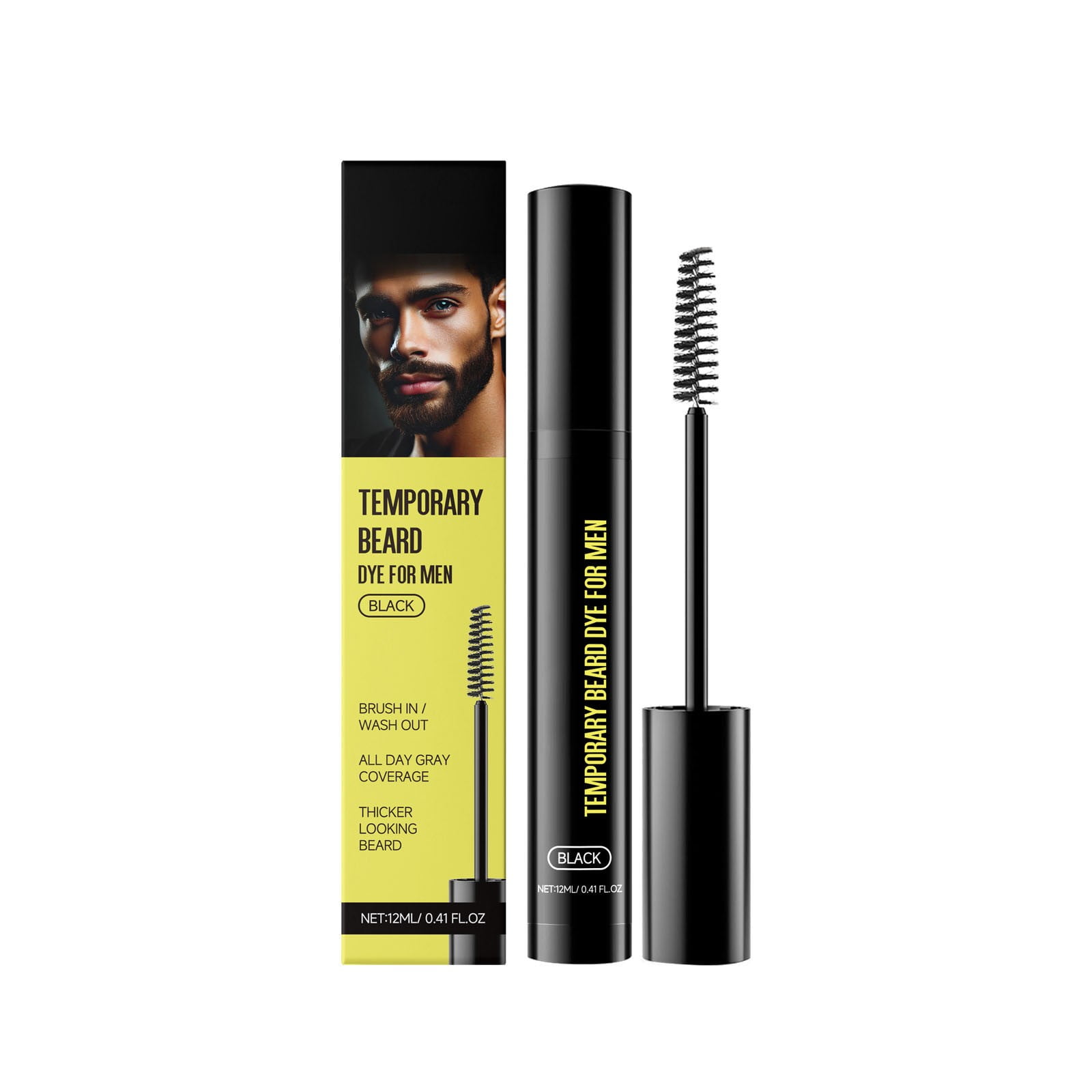 Beard Pen Filler for Men, Temporary Beard Dye for Men - Black Beard, Mustache & Eyebrow Color for a Fuller, Well-Defined Look, Water & Sweat Resistant