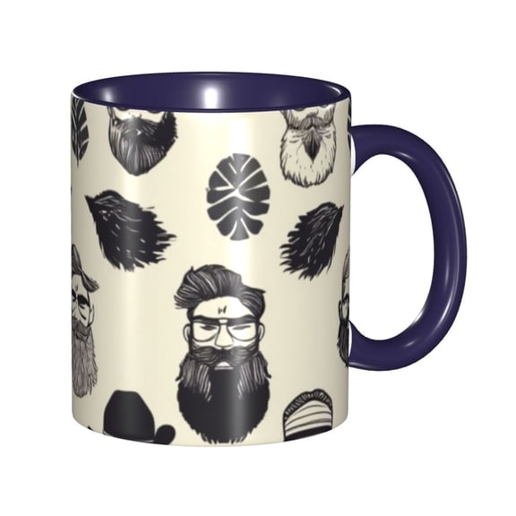 Beard Salon Male Coffee Mug Fun Custom Ceramic Mugs 11oz Navy Blue